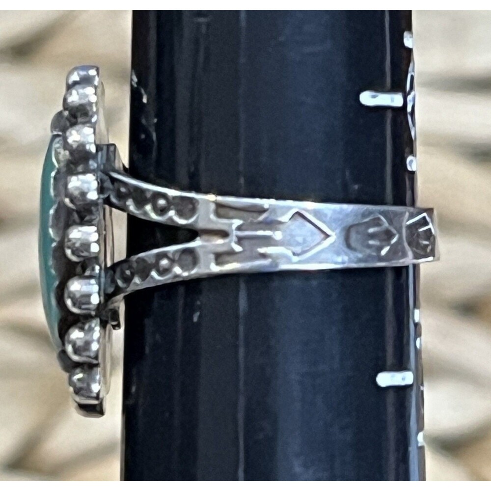 Navajo Sleeping Beauty Turquoise Sterling Silver Ring Sz 6.75 Beaded Stamped - Picture 4 of 6